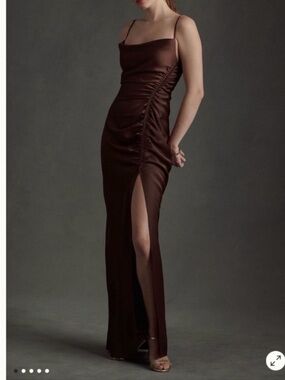 BHLDN Anthropologie Satin Cowl Maxi Dress in Deep Plum 10